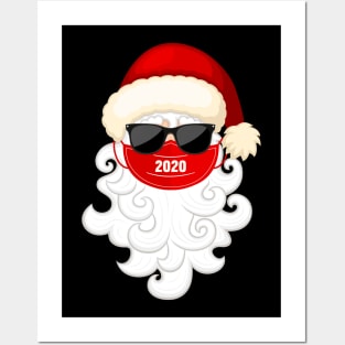 Santa With Face Mask and Black Glass Christmas 2020 Posters and Art